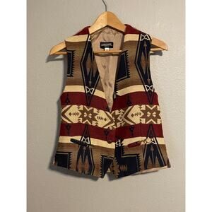 Vintage Ambitions Womens Vest Medium Aztec Tapestry Button Up Southwestern 90s